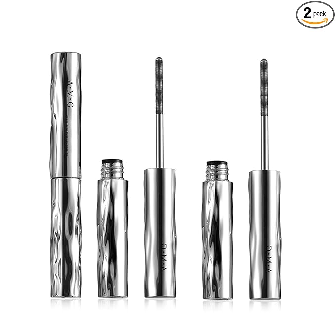 Iron Wand Mascara,New Metal Curl Waterproof Mascara, Tubular Eyelash Primer Waterproof Long Curling, Brushless Mascaras for Natural and Non-smudged Eyelash,Black (Pack of 2)