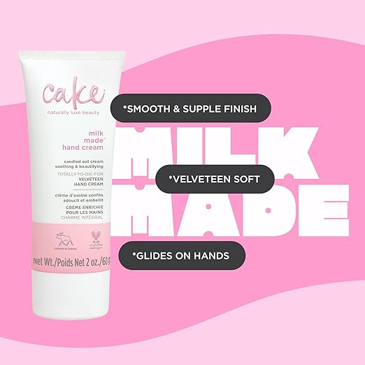 Cake Beauty Velveteen Hand Cream, Milk Made - Soothing, Lightweight Hand Cream - Oat Extract Concentrate, Marshmallow Root Extract & Shea Butter - Travel Sized Hand Cream - 60 Ml