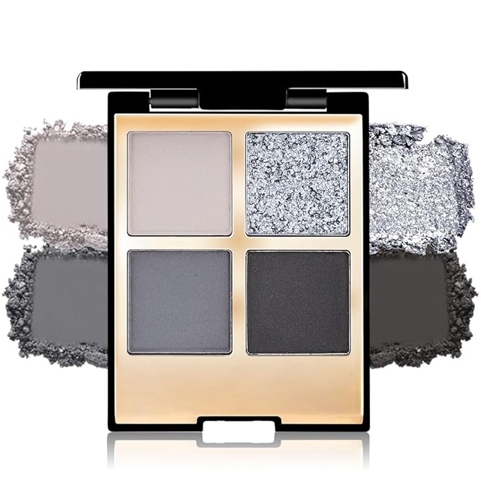 CAKAILA 4 Colors Eyeshadow Makeup Palette,Black Gray Natural Neutral Nude Smoke Eye Shadow Palette with Mirror,Long Lasting Naturing-Looking,Waterproof,Travel Size