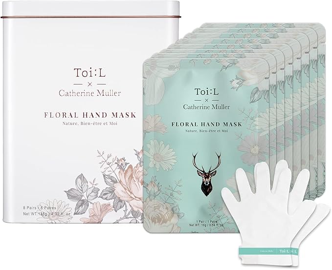 Catherine Muller Floral Hand Mask 8 Pairs, Moisturizing Gloves for Dry Hands withElder Flower & CICA, Repairing and Nourishing Hand Care Treatment for Cracked, Rough, and Dry Skin