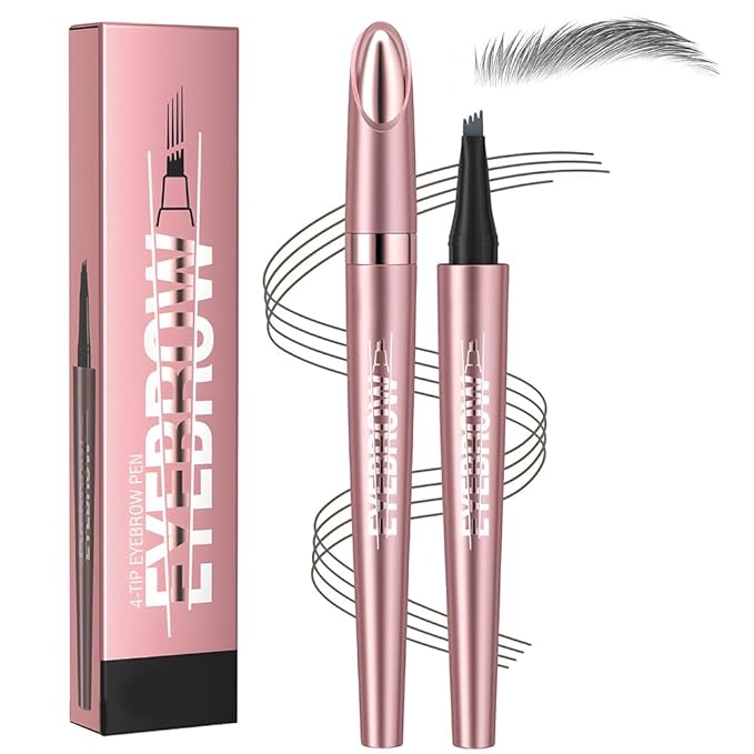 Microblading Eyebrow Pen, 2026 Upgraded 4-Tip 3D Waterproof Eyebrow Pencil, Premium Eye Brow Pen Natural Magic Eyebrow Makeup Fine Stroke Contouring Pencil Long-Lasting Stay on All Day (Grey)