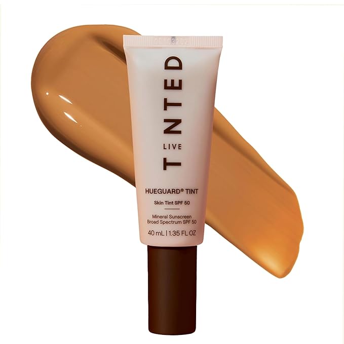 Live Tinted Hueguard Tinted Sunscreen SPF 50 - Mineral Sunscreen for Face, Skin Tint with Buildable Coverage, Dewy Glow Finish, Hydrating, Vegan, Fragrance-Free, Water & Sweat Resistant, Shade 06