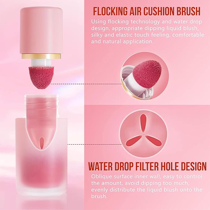 Liquid Blush for Cheeks,Matte Nude Makeup Blusher Cream, Face Tint for a Natural Flush,Lasting, Lightweight, All-day Moisturizing and Smooth, Self-Contained Brush