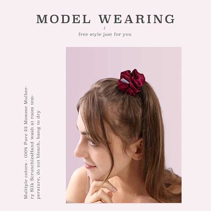 MTSNOO Silk Scrunchies for Hair Sleep 100% Pure 22 Momme Mulberry Silk Scrunchies for Curly Hair with Elastic Band 1 Pack Silk Hair Ties Ropes Scrunchies Set for Women Girls