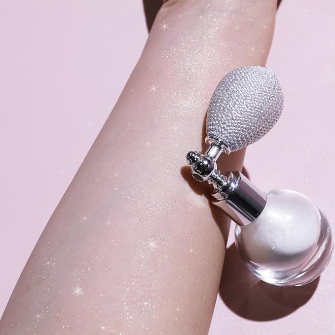 Pearl White Highlighter Spray for Face and Body, Long Lasting Sparkle Glitter Powder with High Gloss Shimmer Makeup for Women, Festival Party Rave Wedding Stage and Halloween Christmas Crafts