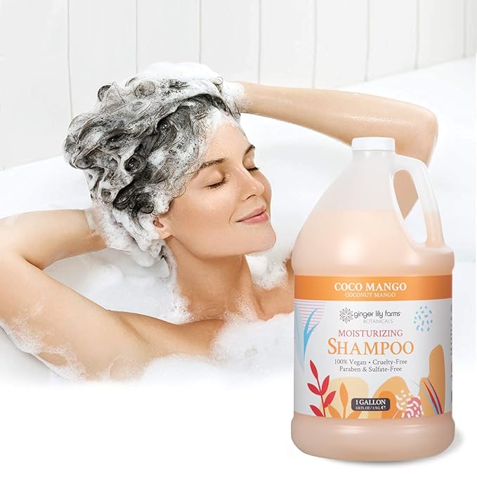 Ginger Lily Farms Botanicals Moisturizing Shampoo for All Hair Types, Coco Mango, 100% Vegan & Cruelty-Free, Coconut Mango Scent, 1 Gallon Refill (Pack of 4)