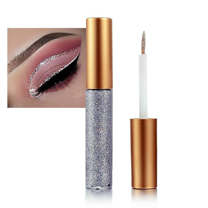 LAIKME Glitter Eyeliner Liquid, Sliver Glitter Eyeliner, Long-lasting Waterproof Quick-Drying High Pigment Shimmer Metallic Eye Liner, Ultra-Fine Tip Sparkle Liquid Eye Liner for Party Festival