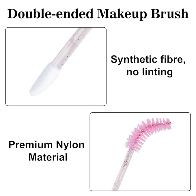 G2PLUS 100pcs Eyelash Brush Lip Brush, Dual Ended Eyelash Extension Brush, Pink Mascara Wands and Lipstick Applicator, Portable Makeup Brush for Eyebrow, Lip Gloss and Lash Extension