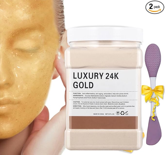 Jelly Mask Powder for Facials,24k Gold Jelly Masks for Facials Professional,Peel off Rubber Mask,Anti Aging,Moisturizing,Hydrating,Jelly Face Mask,with Double-ended Silicone Brush,23 Fl Oz