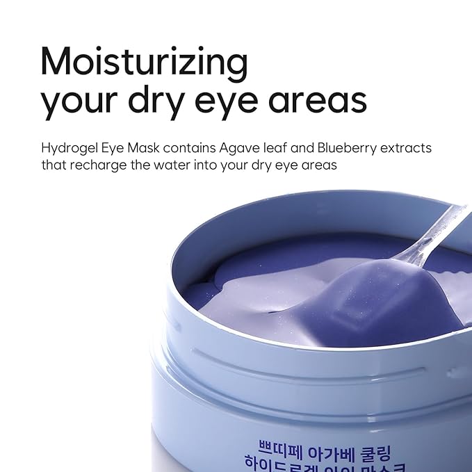 Petitfee Agave Cooling Hydrogel Eye Mask 60ea (30pairs) - Quick Calming Eye Patches with Blue Energy Complex, Agave, Blueberry, Eggplant, Caffeine Extracts, Moisturizing, Soothing Eye Care
