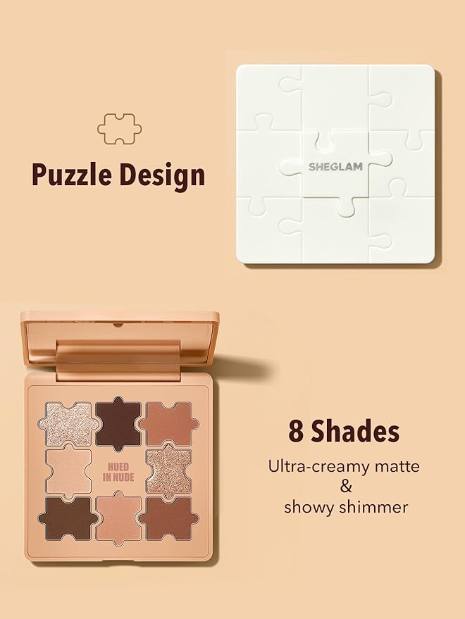 SHEGLAM 8-Color Shimmer Matte Eyeshadow Palette Smooth Blendable Jazy Jigsaw Eyeshadow Palette-Hued in Nude