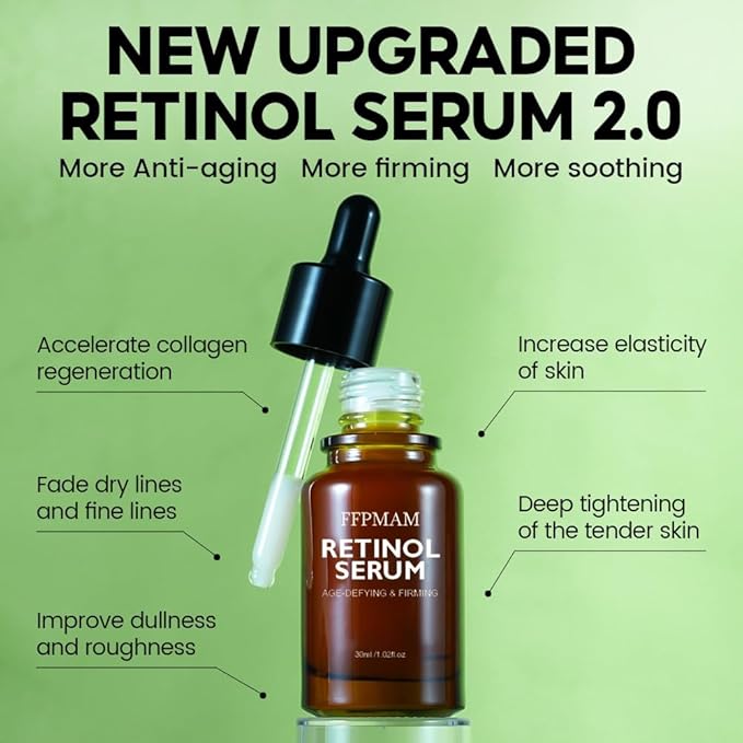 Retinol Serum, Age-Defying and Firming Facial Serum with Hyaluronic Acid, Vitamin E and Antioxidants, Anti-Aging Face Essence, 30ml