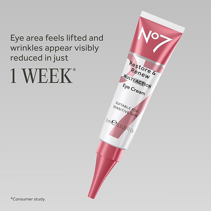 No7 Restore & Renew Multi Action Eye Cream - Skin Renewing Under Eye Cream for Puffiness & Dark Circles - Moisturizing Formula for Wrinkles (15ml)