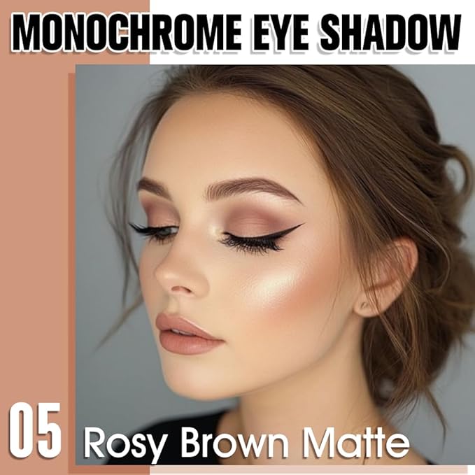 Light Brown Single Matte Eyeshadow Makeup, Neutral Powde Eye Shadow for Women, Rosy Brown Eyeshadow Palette Pigmented Waterproof, sombras para ojos, Lightweight Blendable, Vegan & Cruelty-Free