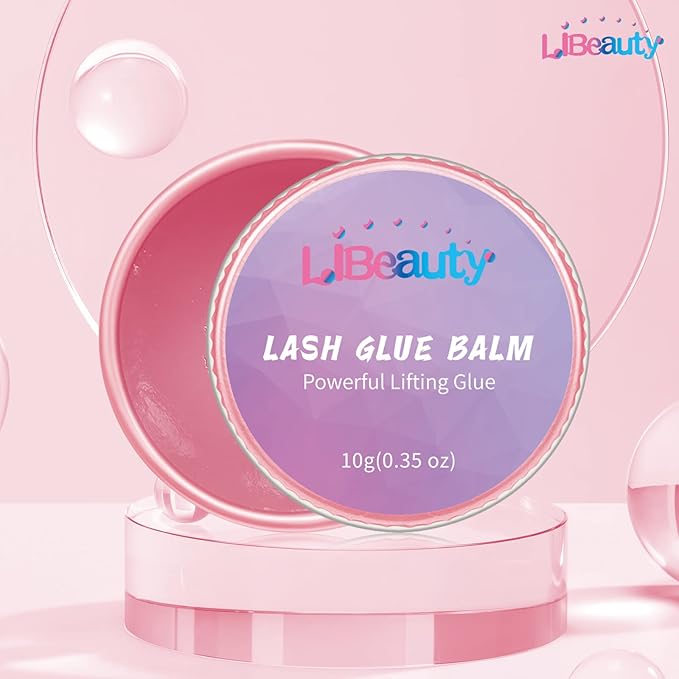 Libeauty Lash Lift Glue Balm Lash Lift Adhesive Strong Sticky Fruit Flavor Eyelash & Eyebrow Perm Glue Balm Brow Lamination Gel (Pink Peach, 10g/0.35oz)