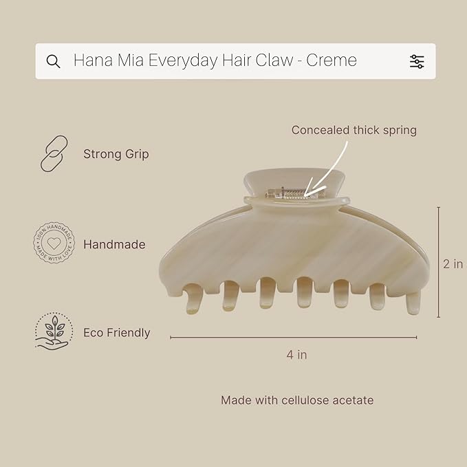 Luxury Creme Claw Clip for Women | Our Large 4 Inch Hair Clip Creates Beautiful Half Ups, Secure Updos & Chic Daily Styles | Premium Acetate Claw with Secure Hold & Snag Free Teeth for Easy Styling