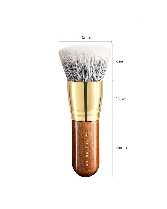 Desert Oak Series Dual Wool Powder Buffer Brush - 40mm Round Top for Airbrush Finish, White & Black Goat Hair Blend, Bubinga Handle & Brass Ferrule (CM 186)