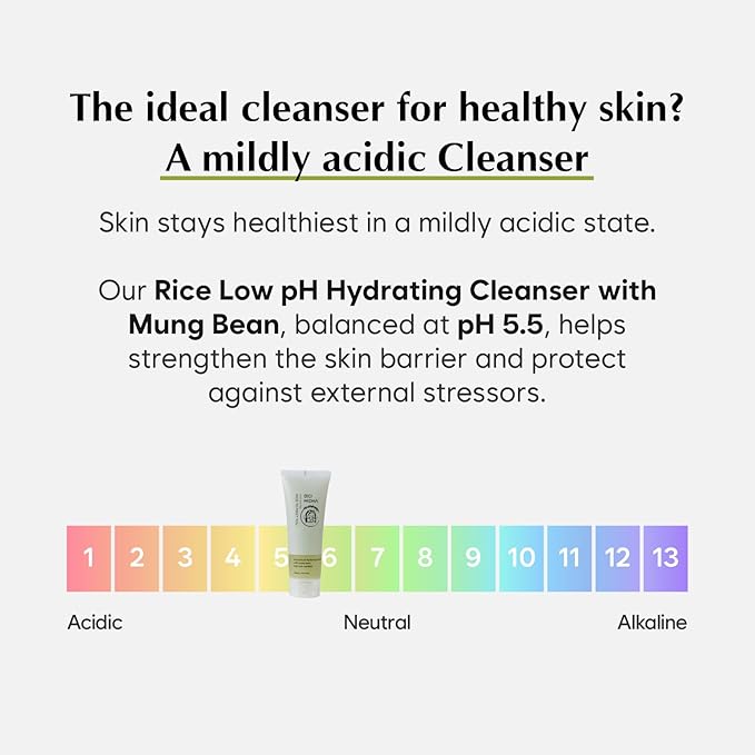 MIDHA RICE LOW PH HYDRATING CLEANSER WITH MUNG BEAN, 5.07fl.oz/150ml,Balanced pH Gel Cleanser, Hydrating, Soothing, Gentle Daily Cleanser, Deep Cleansing, Pore-Purifying, Nourishing Care