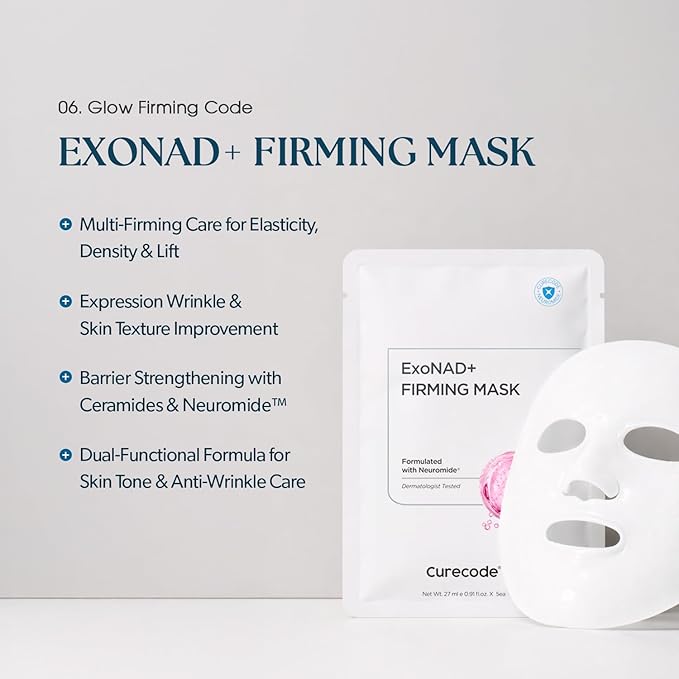 ExoNAD+ Firming Mask 27ml x 5EA, Visible Hydration & Ridiance, Skin Elasticity & Brightening, Contains Neuromide, NAD+, Plant Exosomes, Skin Barrier Repair, Dermatologist Tested