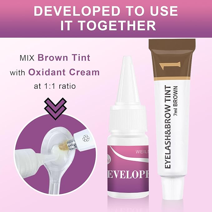 Eyelash & Eyebrow Color Kit, Professional Instant Light Brown Lash & Brow Color Kit, Eye Lash & Eye brow Coloring Set with Natural Bushy Results, Easy to Use & Salon at Home 7ml (Light Brown)