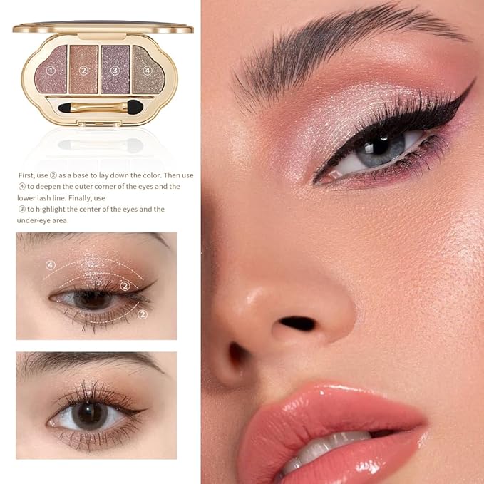 Cool-Toned Shimmer & Glitter Eyeshadow Palette, Rose Mauve Copper Bronze Lavender Silver & Champagne Taupe Metallic Shades, High Pigment Blendable Mini Palette for Blue & Green Eyes, Soft Glam Makeup