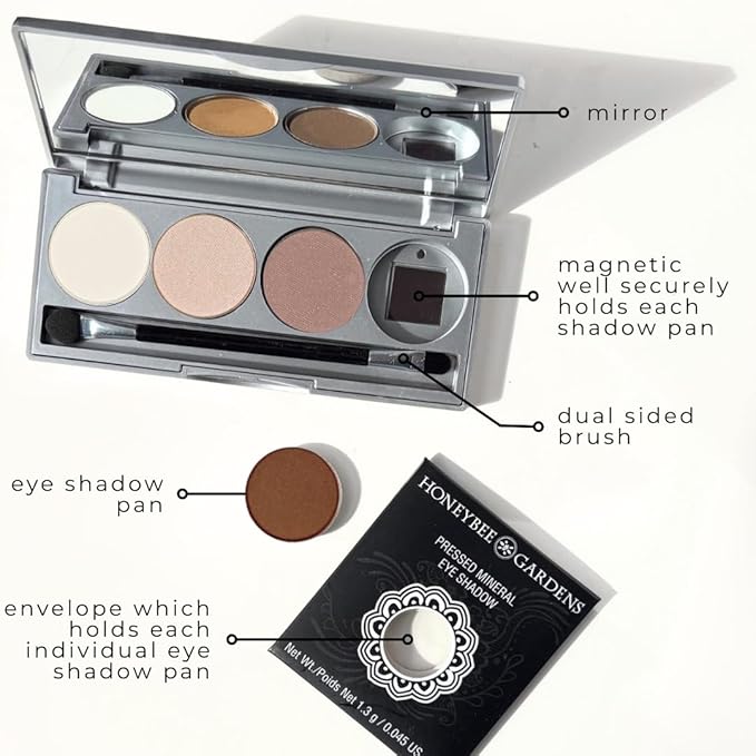 Honeybee Gardens Skinny Dip II Refillable Eye Shadow Palette – 4 Neutral Shades, Highly Pigmented Natural Eyeshadow, Vegan, Gluten-Free, Talc-Free & Paraben-Free Makeup Palette - Travel Size