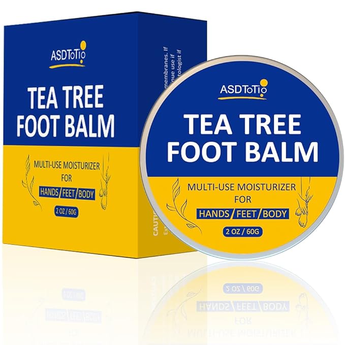 ASDToTio Tea Tree Foot Balm with Eucalyptus Oil for Cracked Heels, Extra Strength Moisturizer, 2 Fl Oz