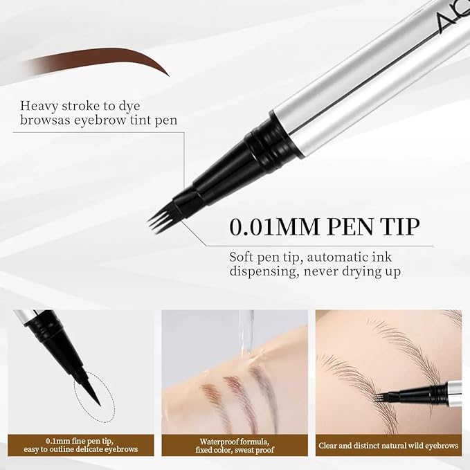 Eyebrow Pencils for Women Waterproof, Eyebrow Pencil & Eyebrow Pen 2 in 1, Long Lasting Brow Pencil, Natural Hair Like Eye Brow Pencil, Brown Eyebrow Pencil (03 DARK BROWNS)