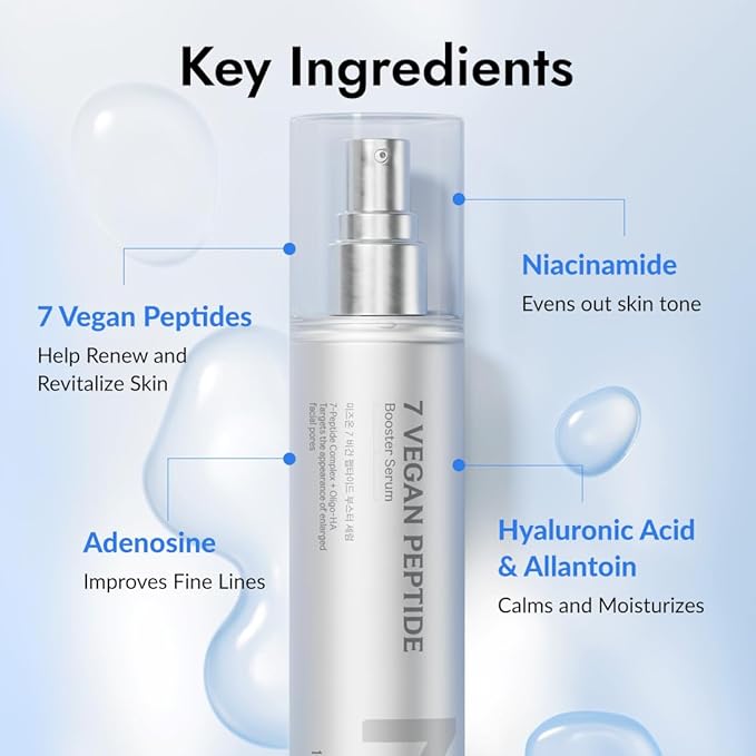MIZON 7 Vegan Peptide Booster Serum | Korean Peptide Serum for Wrinkles, Pores & Hydration | Hyaluronic Acid Face Serum, Gentle Anti Aging for Sensitive Skin | 5.07 fl oz