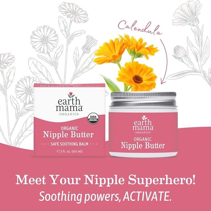 Earth Mama Organic Nipple Butter - 2 fl oz 6pk - Lanolin-Free Nipple Cream - Safe, Soothing Balm for Breastfeeding - Postpartum Essentials for Nursing