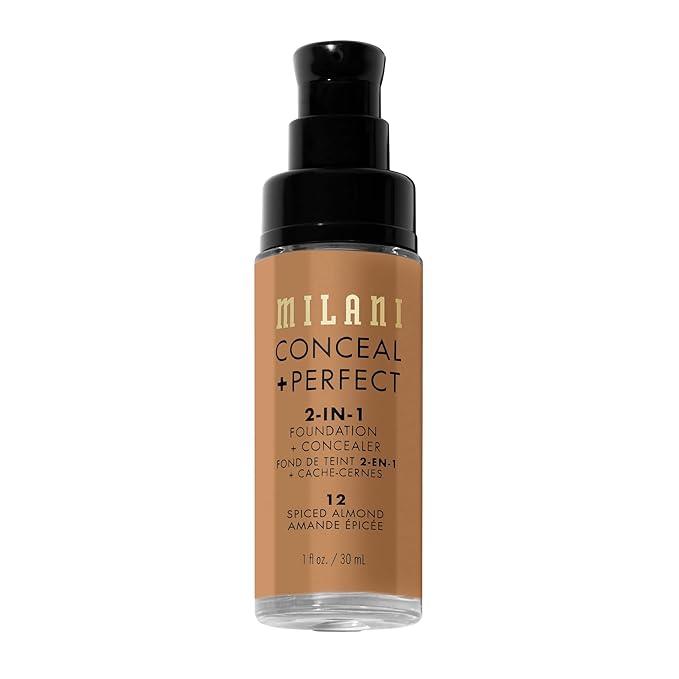 Milani Conceal + Perfect 2-in-1 Foundation + Concealer for a Flawless Complexion, Under Eye Corrector, Cover Redness and Imperfections, Waterproof and Sweatproof - 12-Spiced Almond