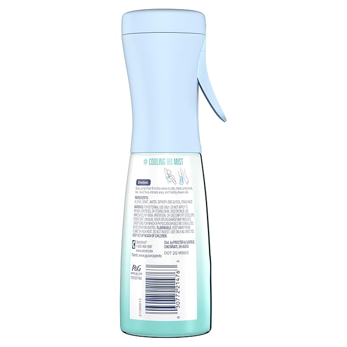 Secret Cooling Aluminum Free Whole Body Deodorant Mist for Women, 24hr Odor Protection, Instant Cooling Relief, Soothes & Revitalizes Skin, PH Balanced Formula, Invigorating Mint Scent, 5.2 fl oz