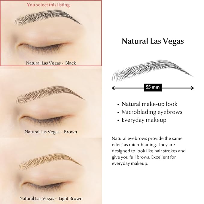 Bliss and Beyond USA | Waterproof Eyebrow Tattoo Stickers. A real hair stroke look. Hair replacement without surgery. Solution for hair loss. Bushy Tinted eyebrow tattoos. Natural Las Vegas in Black