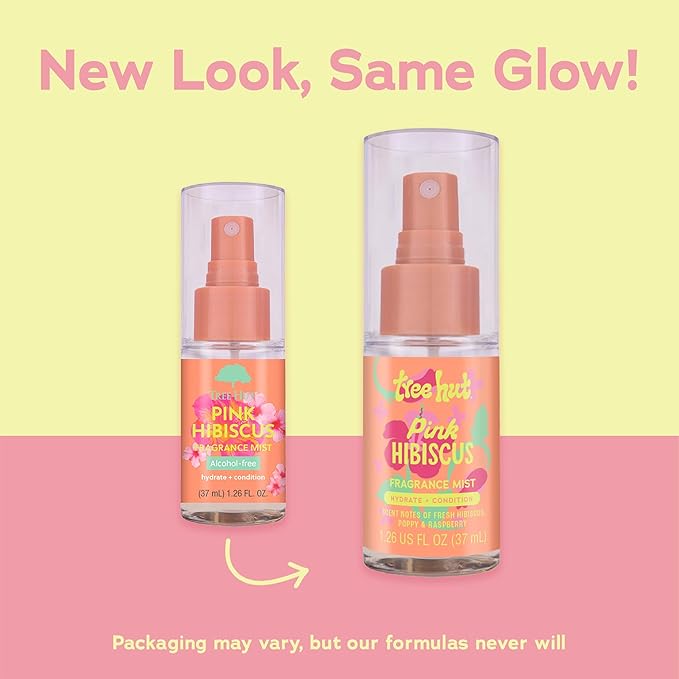 Tree Hut Mini Pink Hibiscus Fragrance Mist, Hydrating Alcohol-Free Hair & Body Spray with Shea Butter, Refreshing Perfume Mist for Scent Layering, Travel Size, 1.26 fl oz (Pack of 2)