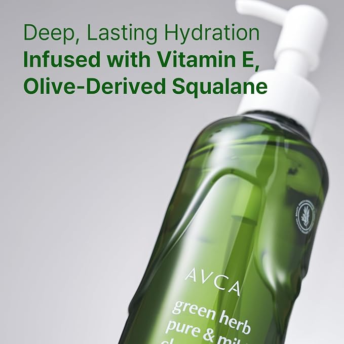 AVCA Green Herb Blackhead Cleansing Oil – Makeup Dissolving & Pore-Clearing Cleanser with Plant Oils, Vitamin E & Squalane, Light-Feel Cleanse, K-Beauty for Normal to Oily Skin, 6.76 fl oz (200 mL)