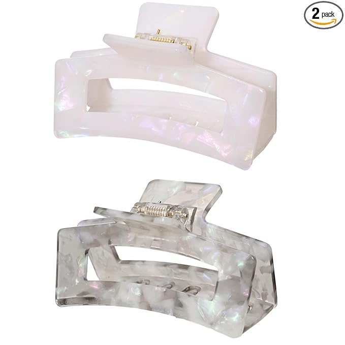 Cellulose Acetate Hair Clips for Women, Rectangle Tortoise Shell Celluloid Strong Hold Claw Clips for Thin Thick Hair, Barrette Jaw Clamp Styling Accessories for Ladies Mother (2 Pack)