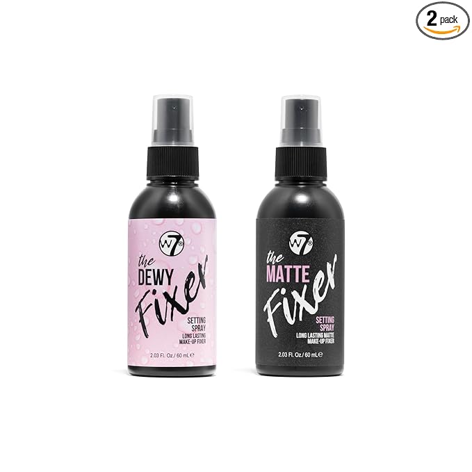 W7 The Fixer Duo - Makeup Setting Spray 2Pcs Set - Dewy & Matte Finishes For Fixing Professional Makeup