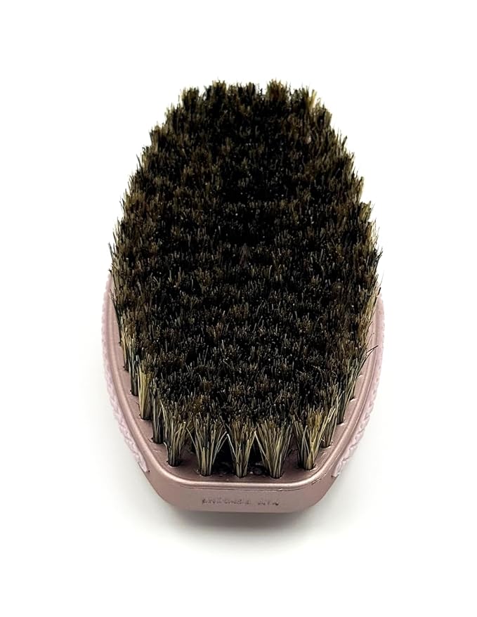 New Champagne Rose MEDIUM-SOFT 360 Wave 2.0, Boar Bristle Hairbrush - Non-Slip Grips, Indestructible Body, Waterproof, Debossed Logo - The Ultimate Curved 360 Wave Brush by Crown Quality Products