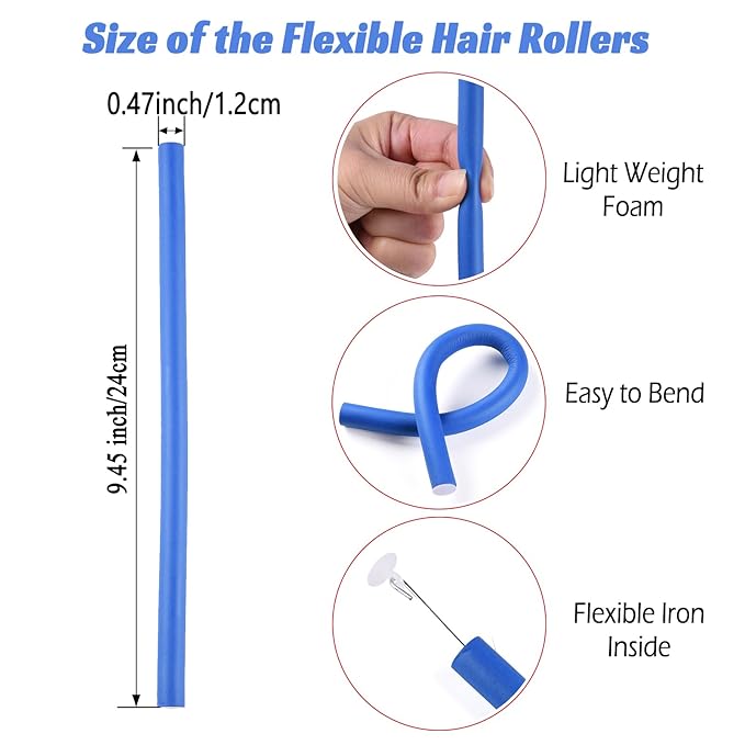 30PCS 9.45" Flexible Hair Rollers Flexi Hair Rods Foam Curlers Heatless Bendable Twist Flexirod for Short Medium and Long Hair (0.47 x 9.45 Inch, Random Color)