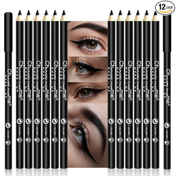 Multipack Bulk Black Eyeliner Penicls for Women, 12 Pcs Highly Pigmented Creamy Eye Liner Pencils Set, Easy to Color, Waterproof & Long-Lasting, Professional Eye Make Up, Soft & Smooth, Fine Tip