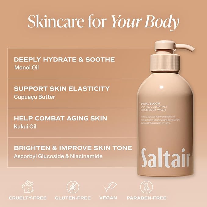 Saltair Body Wash Variety Pack – Santal Vanilla: Santal Bloom & Pink Beach – Moisturizing Body Wash – Scented Shower Gel for Women and Men – 2x 17oz – Paraben & Cruelty-Free