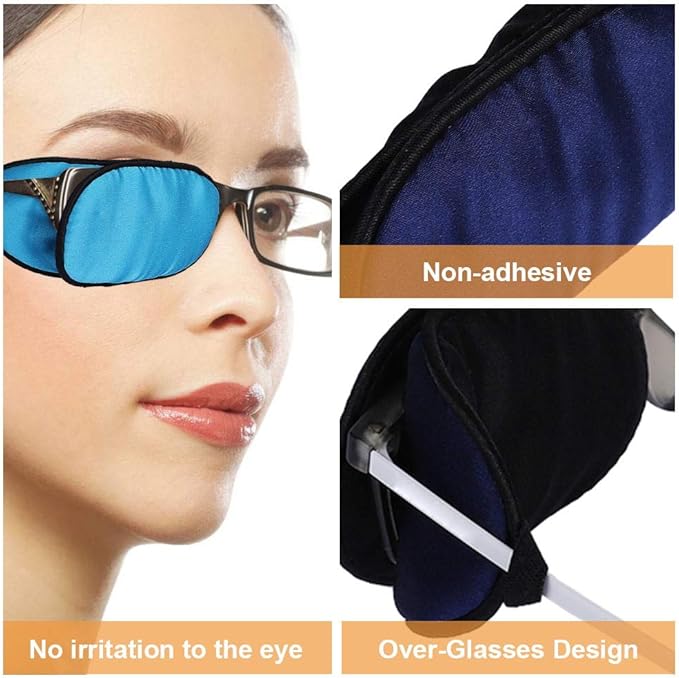 eZAKKA Eye Patches for Adults Kids Eye Patch for Glasses Silk Patch for Lazy Eye Amblyopia Strabismus and After Surgery (Light Blue + Deep Blue)