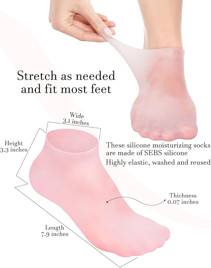 Golbylicc Silicone Moisturizing Socks for Women Dry Cracked Feet, Soft Gel Rubber Socks, Women Foot Care Spa Pedicure Silicone Socks for Cracked Heel and Softening Rough Skin, Calluses (2 Pairs)