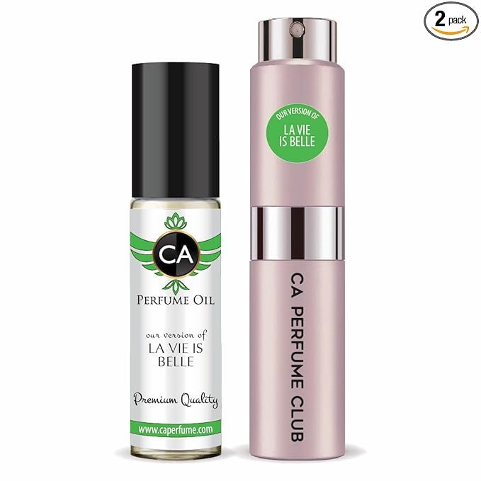 CA Perfume Duo Impression of La Vie Belle For Women Perfume Layering Set Long Lasting Travel Size EDP + Body Oil Roll-On Bottle 0.27 Fl Oz+0.33 Fl Oz