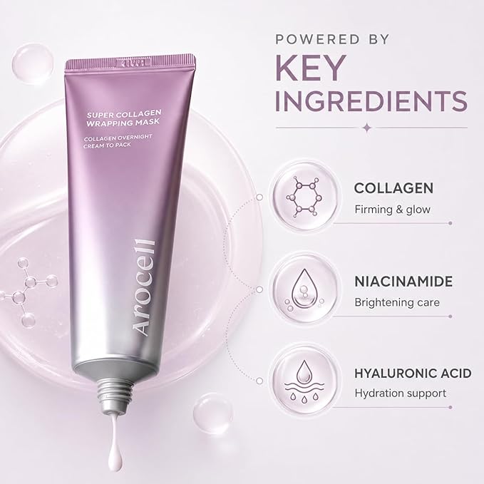 AROCELL Super Collagen Wrapping Facial Mask 80ml / 2.70 fl oz – Korean Peel Off Face Mask Pack with Collagen Film Care | Hydrating, Firming & Elasticity Boosting Exfoliating Skincare