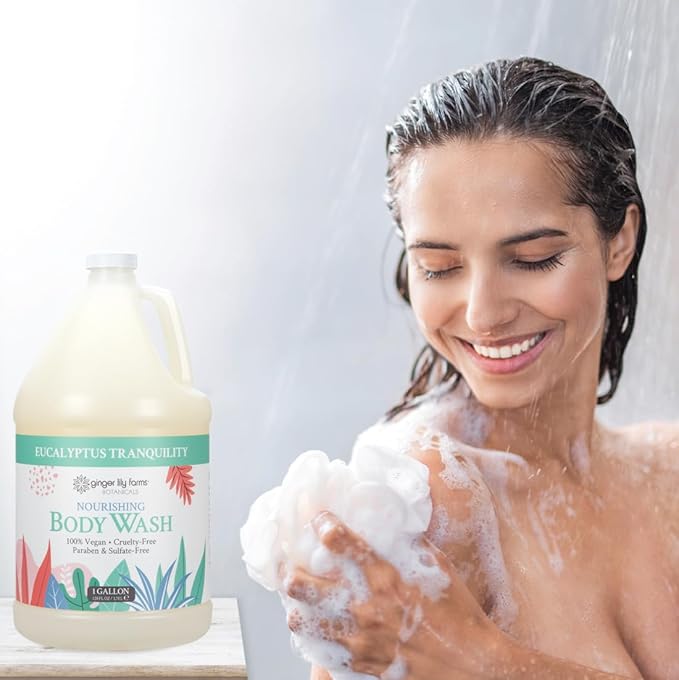 Ginger Lily Farms Botanicals Nourishing Body Wash, Eucalyptus Tranquility, 100% Vegan & Cruelty-Free, 1 Gallon (Pack of 4)