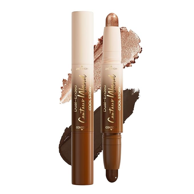 Dual-Ended Contour & Highlight Stick Cream Waterproof Contour Stick, Buildable Formula for Natural Definition and Sculpting, Flawless Cheeks/Jawlines/Nose Contours, creat your better face (Deep Rich)