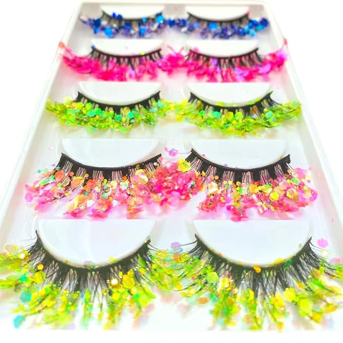 Sunniess Luminous Glitter Lashes,3D Dramatic Eyelashes with Sequins,25mm Decorative Sparkle Lashes for Halloween Christmas Cosplay Party Stage Makeup False Eyelashes