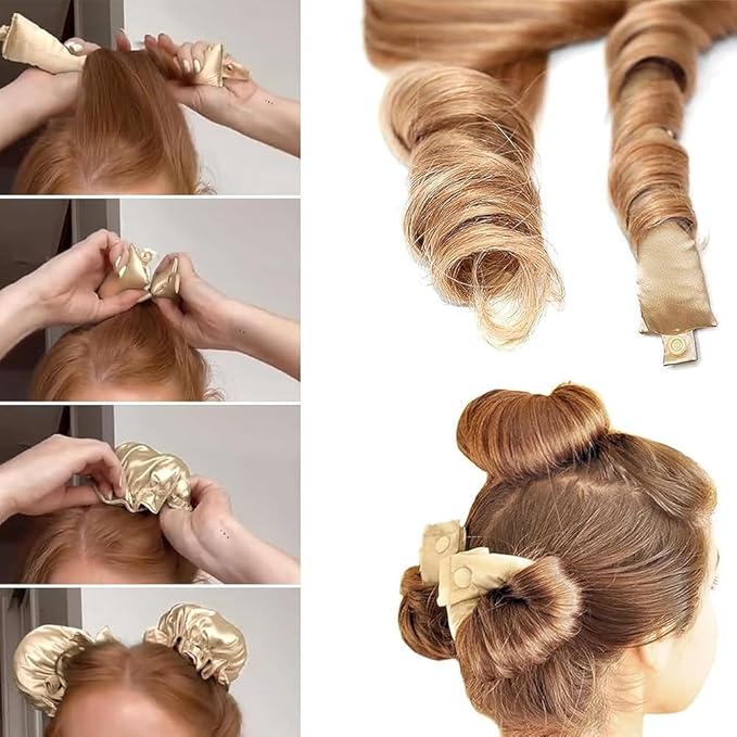 Hair Rollers Set - 6 Satin Hair Curlers with Headband and Cap for Heatless, No-Heat Curls on All Hair Types (Purple)