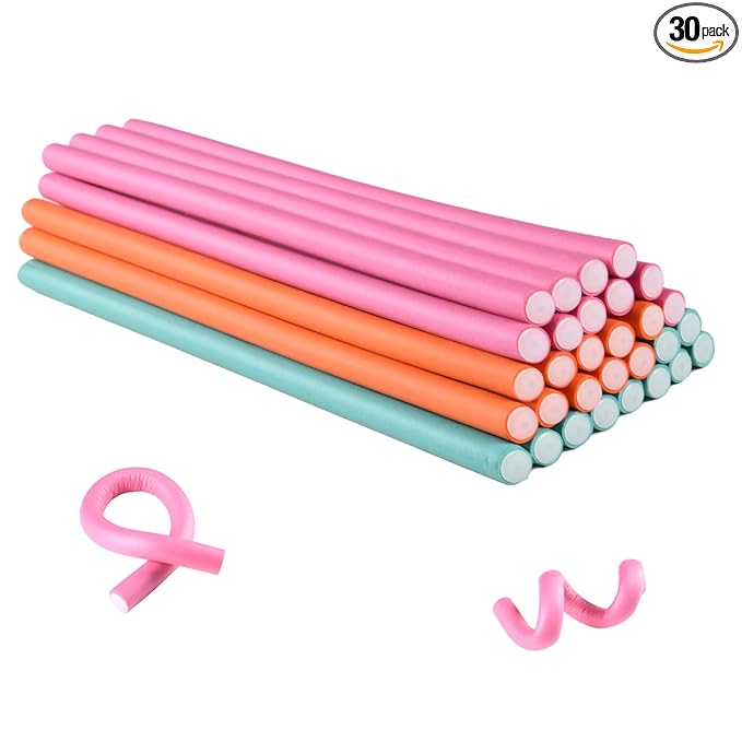 30PCS 9.45" Flexible Curling Rods,Heatless Twist Soft Foam Hair Rollers Home Use for Women Girls Long and Short Hair (0.55 x 9.45 Inch, Random Color)